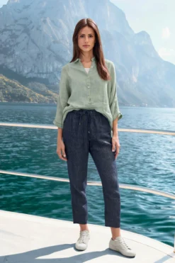 120% Lino Leinen-Jersey-Blusenshirt