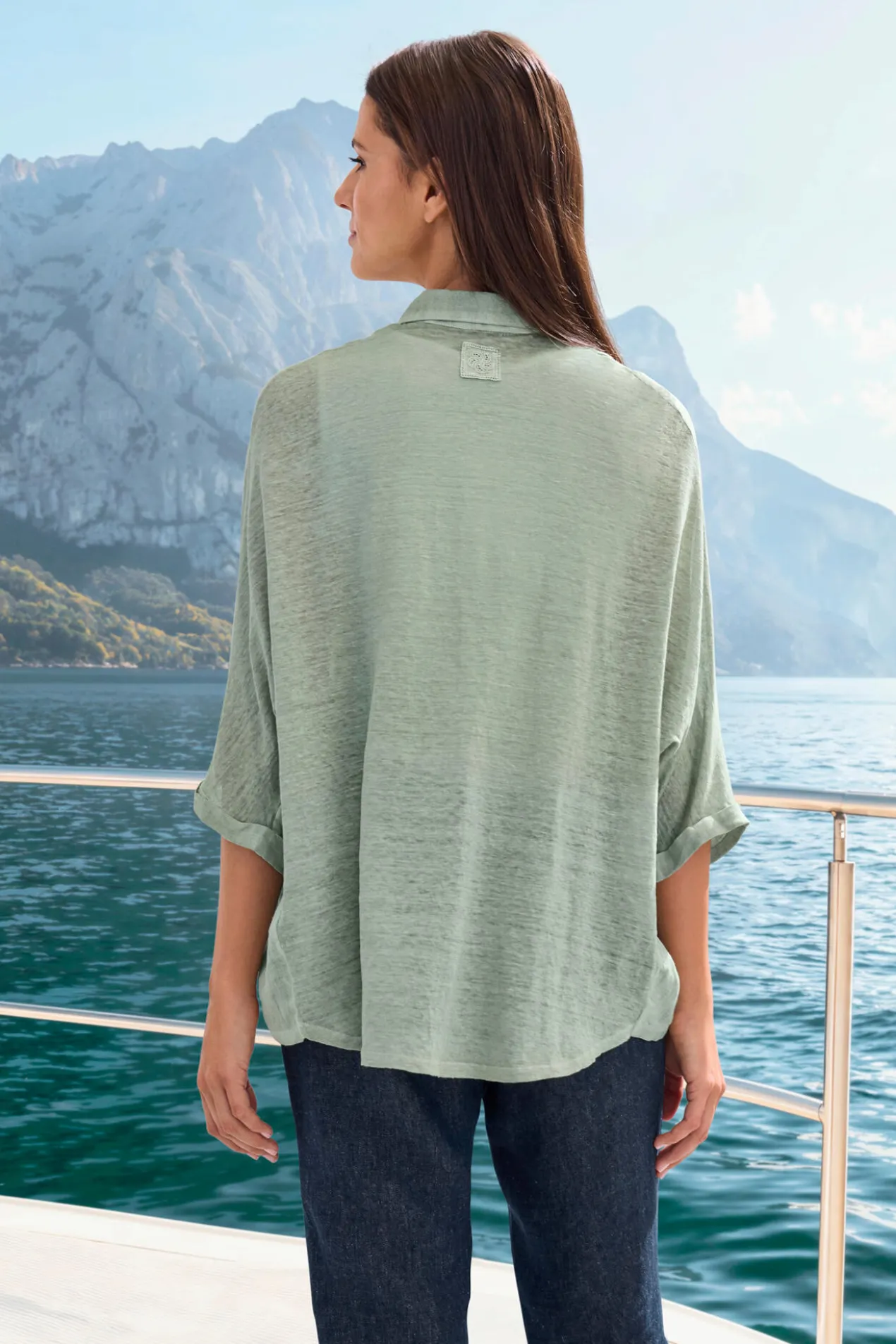 120% Lino Leinen-Jersey-Blusenshirt