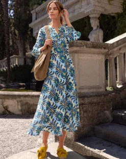 Nimo With Love Ikat-Kleid, Blau/Orange/Vanille