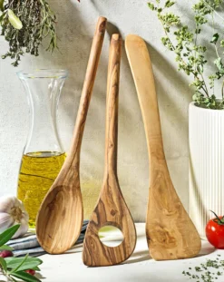 Olivenholz-Kochbesteck, 3-teilig
